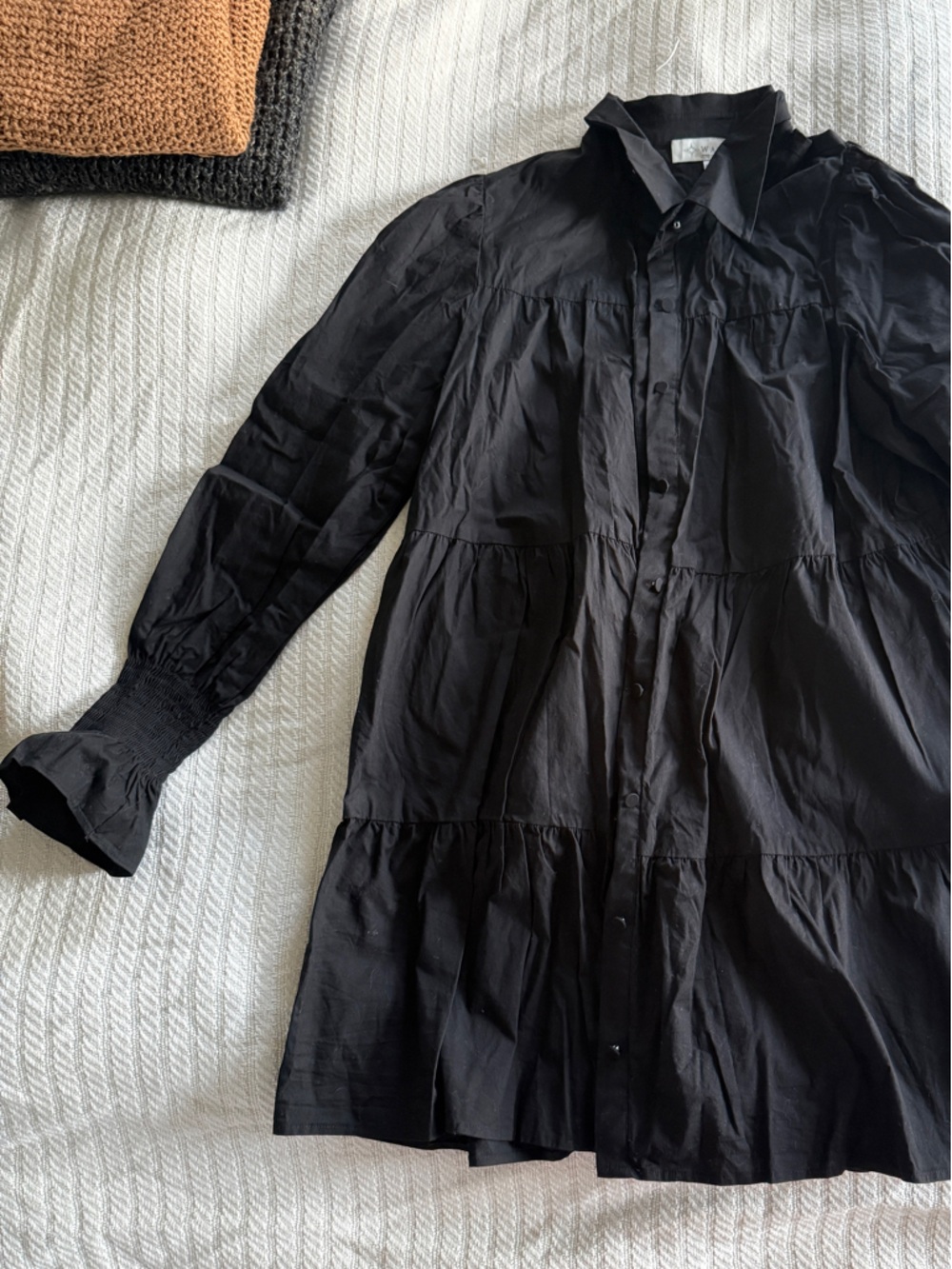 Wayf Black Tiered Long Sleeve Dress